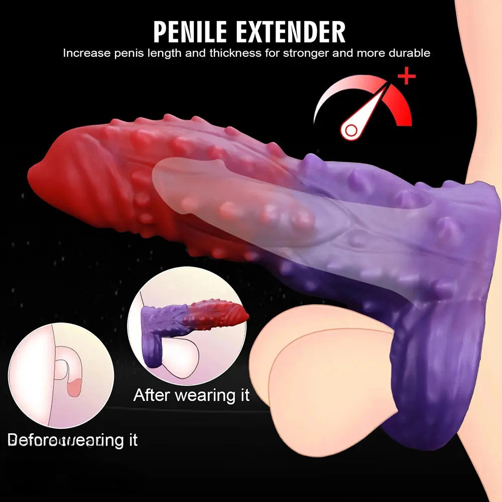 4.72in 5.31in 5.9in Spiked Cock Hollow Dildo Sleeve Male Extended Sheath