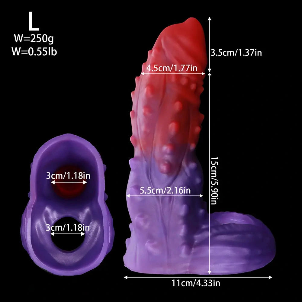 4.72in 5.31in 5.9in Spiked Cock Hollow Dildo Sleeve Male Extended Sheath