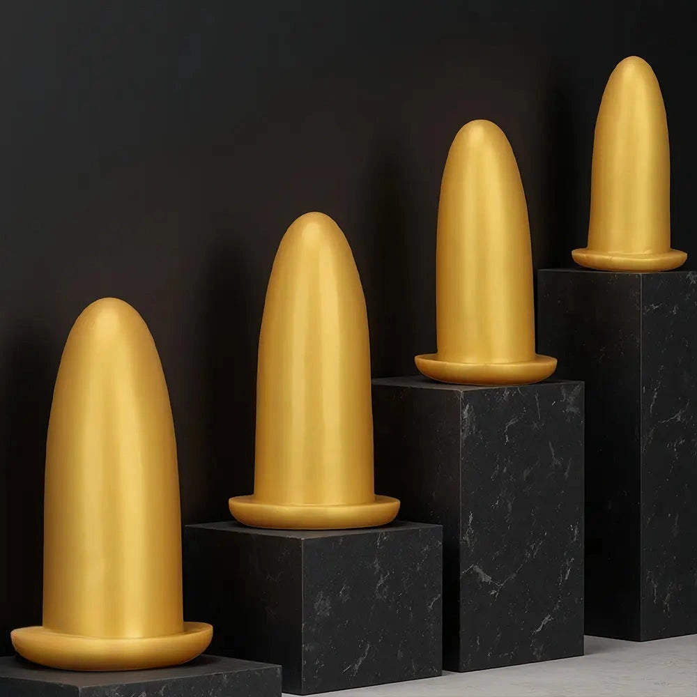 4.72in 5.7in 7.08in 8.26in Gold Silicone Soft Thick Missile Design Dildo