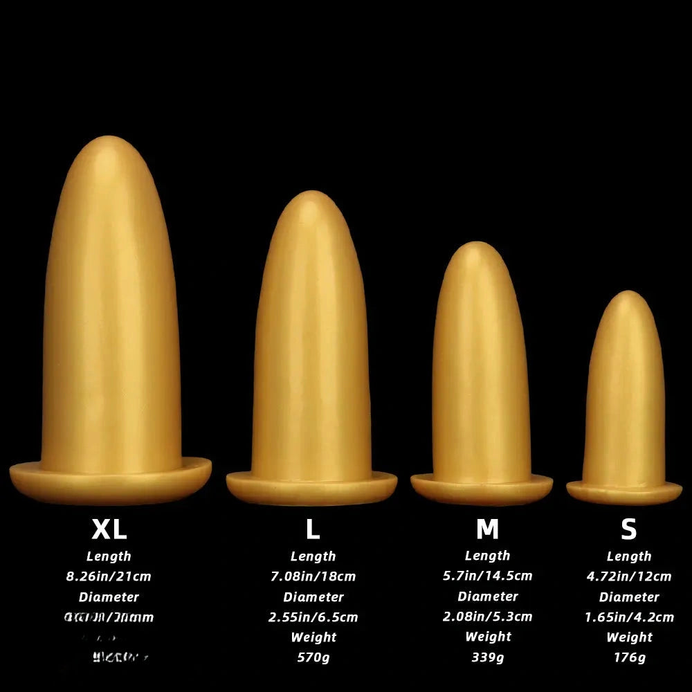 4.72in 5.7in 7.08in 8.26in Gold Silicone Soft Thick Missile Design Dildo
