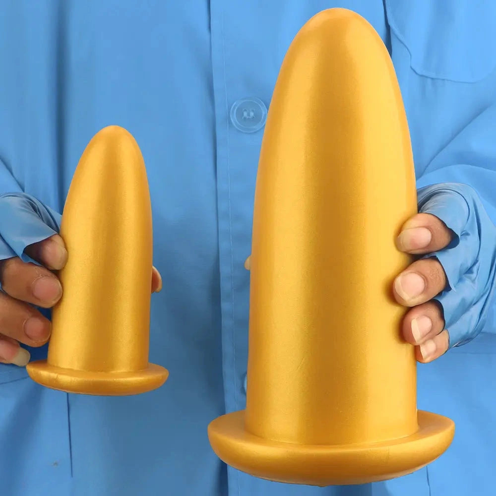 4.72in 5.7in 7.08in 8.26in Gold Silicone Soft Thick Missile Design Dildo