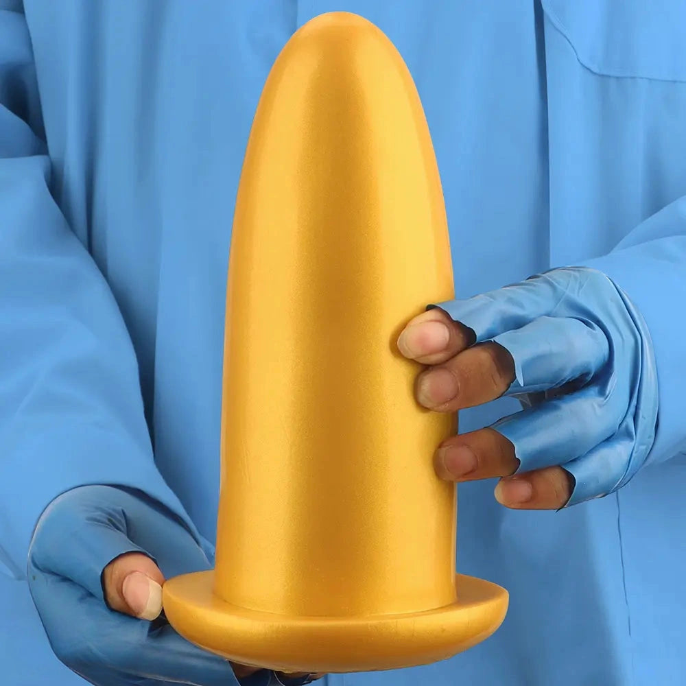 4.72in 5.7in 7.08in 8.26in Gold Silicone Soft Thick Missile Design Dildo