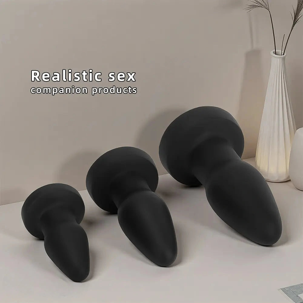 4.72in 6.49in 7.87in Silicone Black Anal Plug Dildo Adult Pleasure Tool