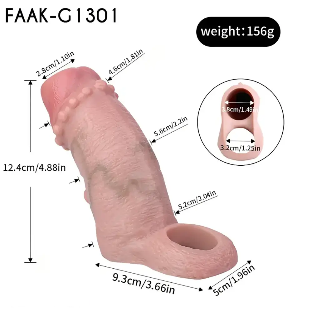 4.88in Realistic Sheath Penis Sleeve Soft Silicone Cock Spiked Dildo
