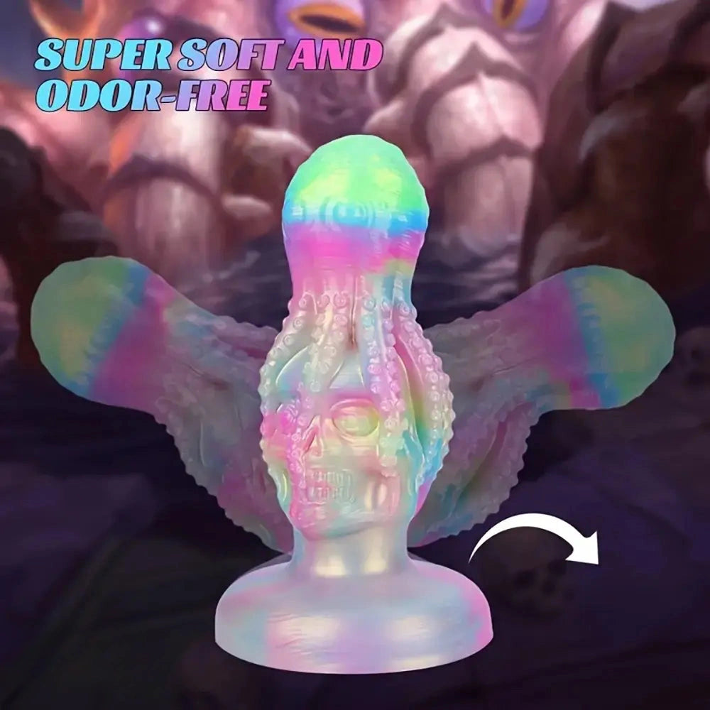4.8in 5.7in 6.81in 7.87in 8.97in 10.39in Octopus Skull Silicone Glowing Dildo