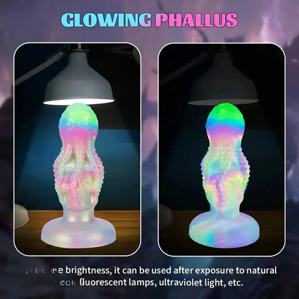4.8in 5.7in 6.81in 7.87in 8.97in 10.39in Octopus Skull Silicone Glowing Dildo