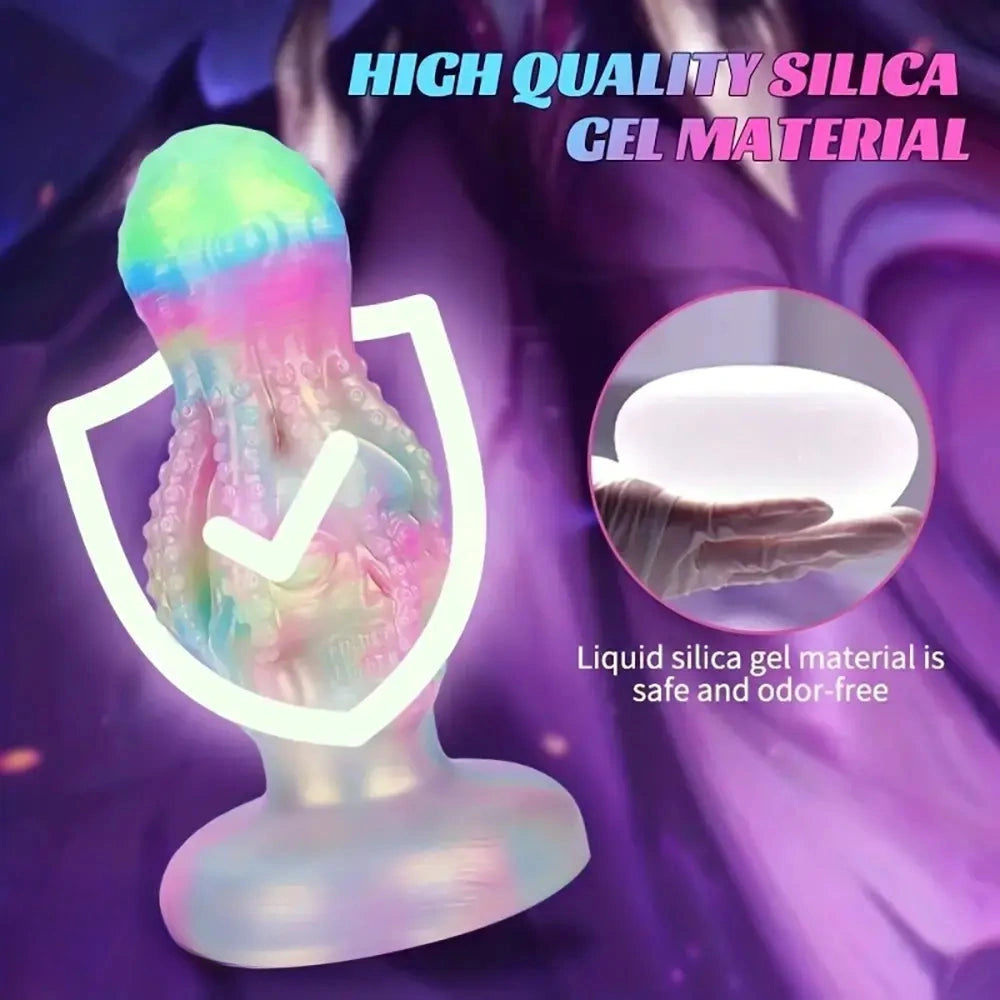 4.8in 5.7in 6.81in 7.87in 8.97in 10.39in Octopus Skull Silicone Glowing Dildo