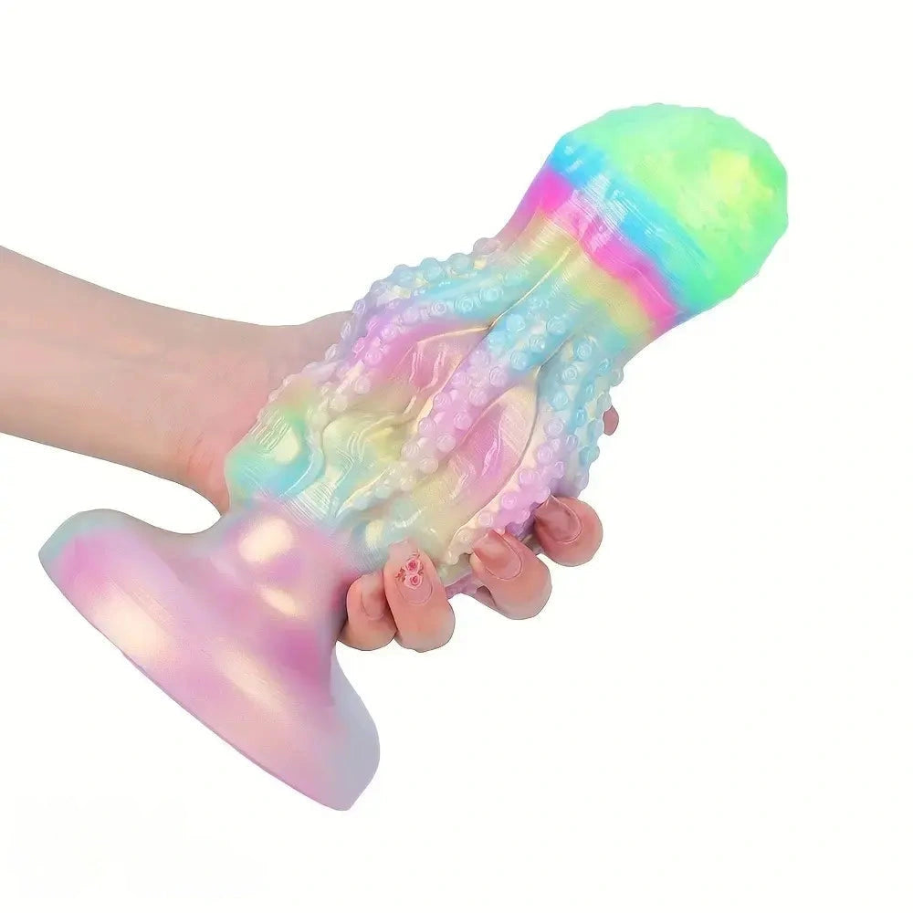 4.8in 5.7in 6.81in 7.87in 8.97in 10.39in Octopus Skull Silicone Glowing Dildo