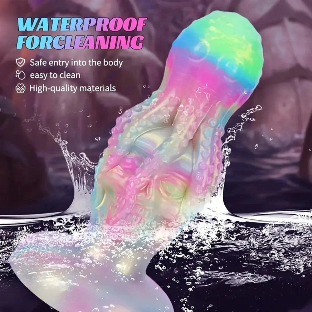 4.8in 5.7in 6.81in 7.87in 8.97in 10.39in Octopus Skull Silicone Glowing Dildo