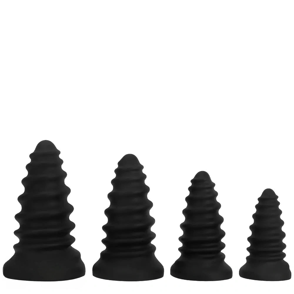 4.92in 5.7in 6.69in 7.48in Black Silicone Screws Anal Dilator Dildo