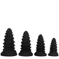 4.92in 5.7in 6.69in 7.48in Black Silicone Screws Anal Dilator Dildo
