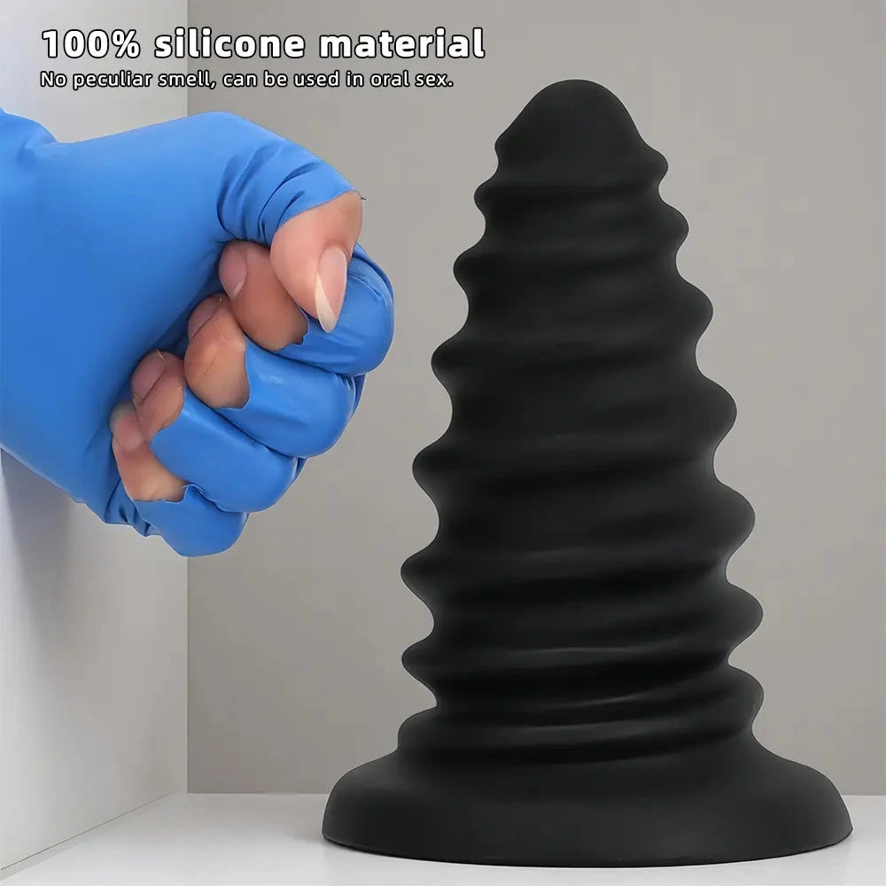 4.92in 5.7in 6.69in 7.48in Black Silicone Screws Anal Dilator Dildo