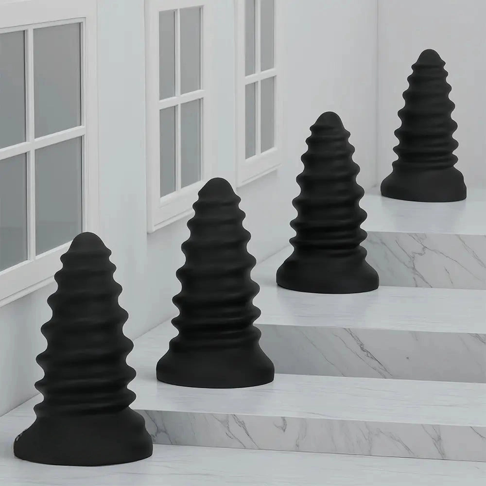 4.92in 5.7in 6.69in 7.48in Black Silicone Screws Anal Dilator Dildo