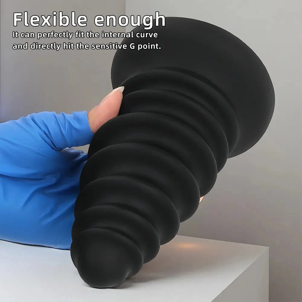 4.92in 5.7in 6.69in 7.48in Black Silicone Screws Anal Dilator Dildo