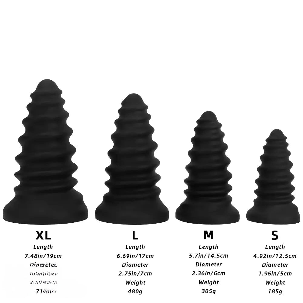 4.92in 5.7in 6.69in 7.48in Black Silicone Screws Anal Dilator Dildo