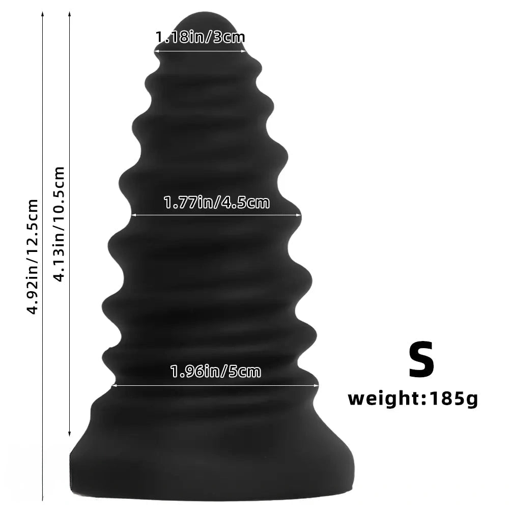 4.92in 5.7in 6.69in 7.48in Black Silicone Screws Anal Dilator Dildo