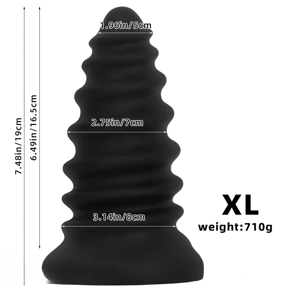 4.92in 5.7in 6.69in 7.48in Black Silicone Screws Anal Dilator Dildo