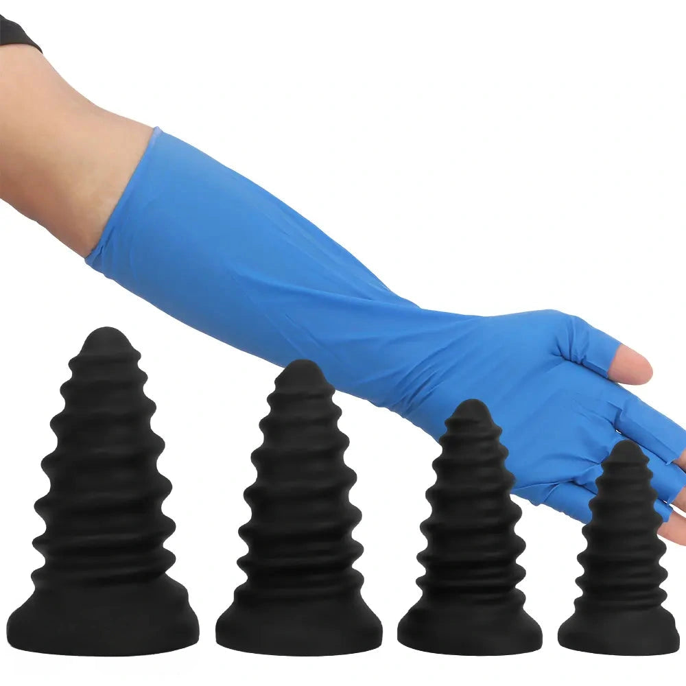 4.92in 5.7in 6.69in 7.48in Black Silicone Screws Anal Dilator Dildo