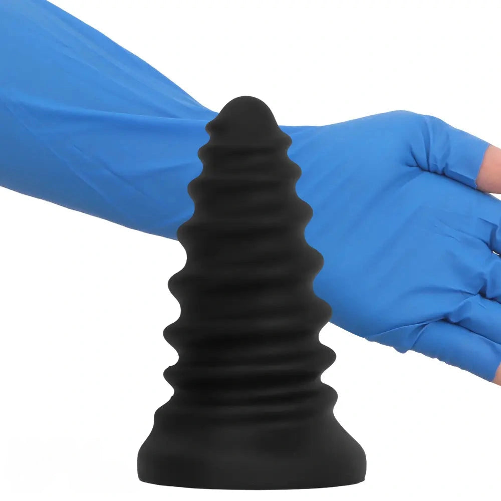 4.92in 5.7in 6.69in 7.48in Black Silicone Screws Anal Dilator Dildo