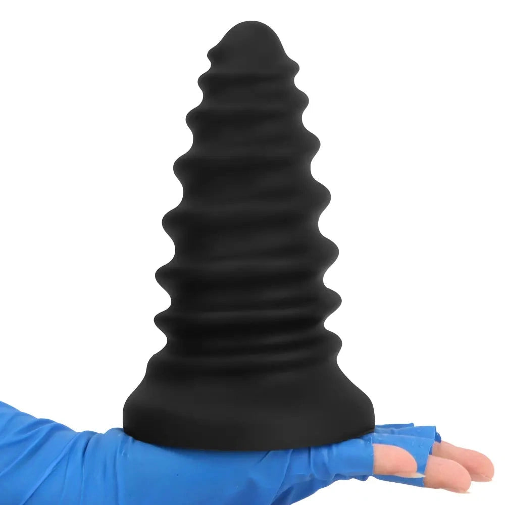 4.92in 5.7in 6.69in 7.48in Black Silicone Screws Anal Dilator Dildo