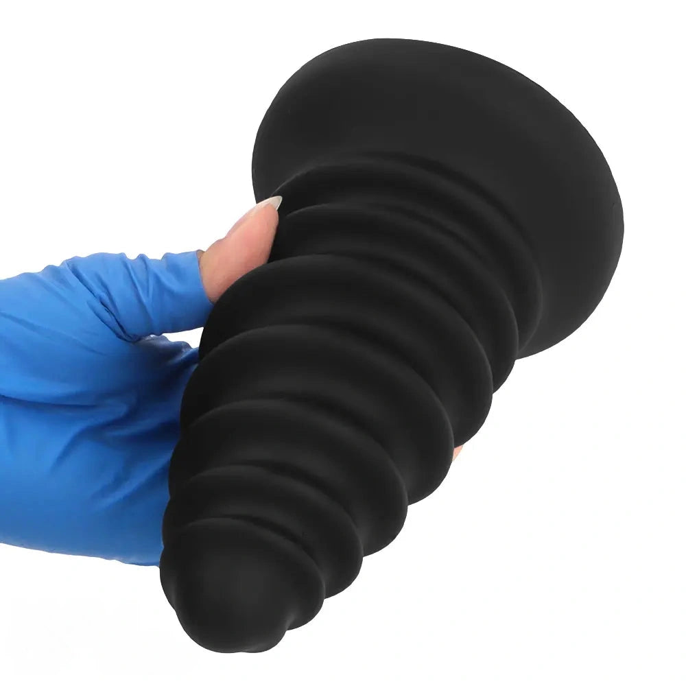 4.92in 5.7in 6.69in 7.48in Black Silicone Screws Anal Dilator Dildo