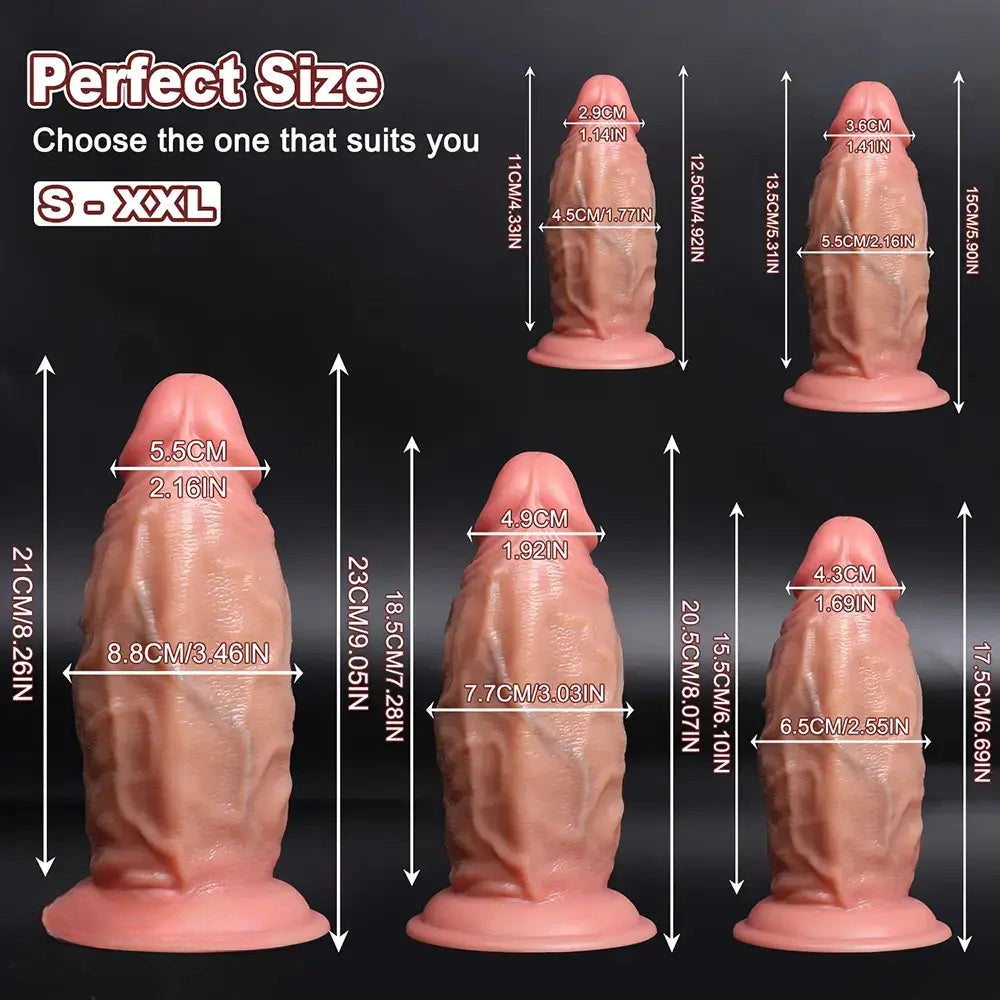4.92in 5.9in 6.69in 8.07in 9.05in Real Thick Dual Density Silicone Anal Dildo
