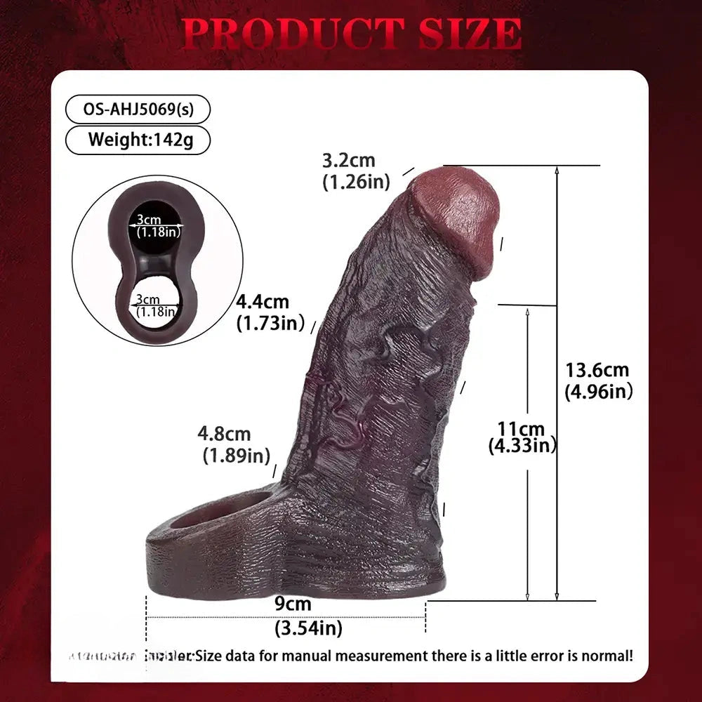 4.96in 6.42in Body-Safe Silicone Ultra-Realistic Penis Sleeve Dildo Toy