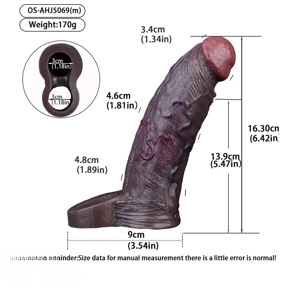 4.96in 6.42in Body-Safe Silicone Ultra-Realistic Penis Sleeve Dildo Toy