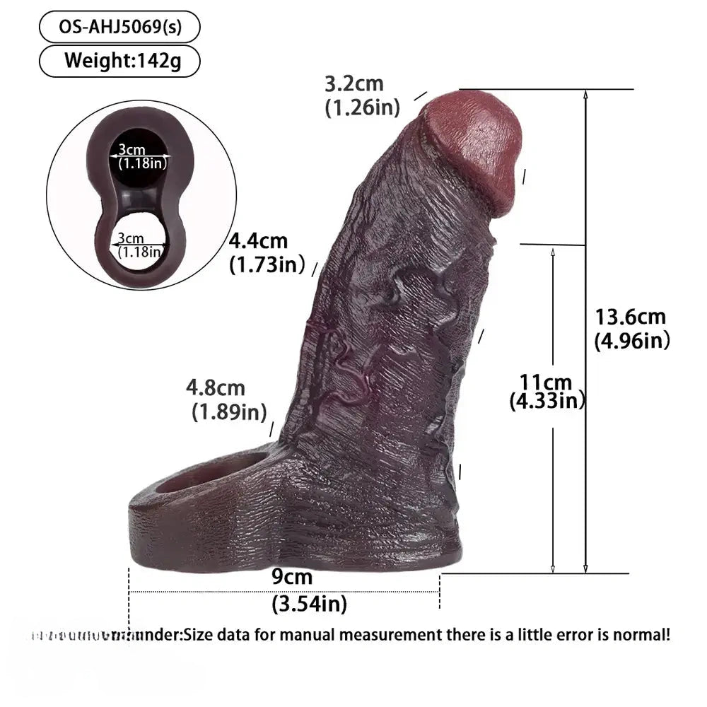 4.96in 6.42in Body-Safe Silicone Ultra-Realistic Penis Sleeve Dildo Toy