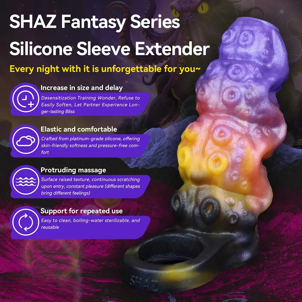4.96in Sathos Euvoros Tentacle Silicone Soft Dildo Sleeve Cock Extender