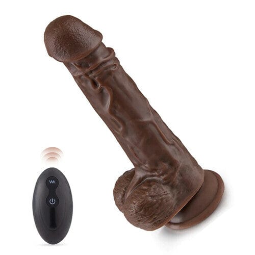 9.05 Inch Realistic 8 Thrusting Vibrating Heating Black Dildo with Remote Control