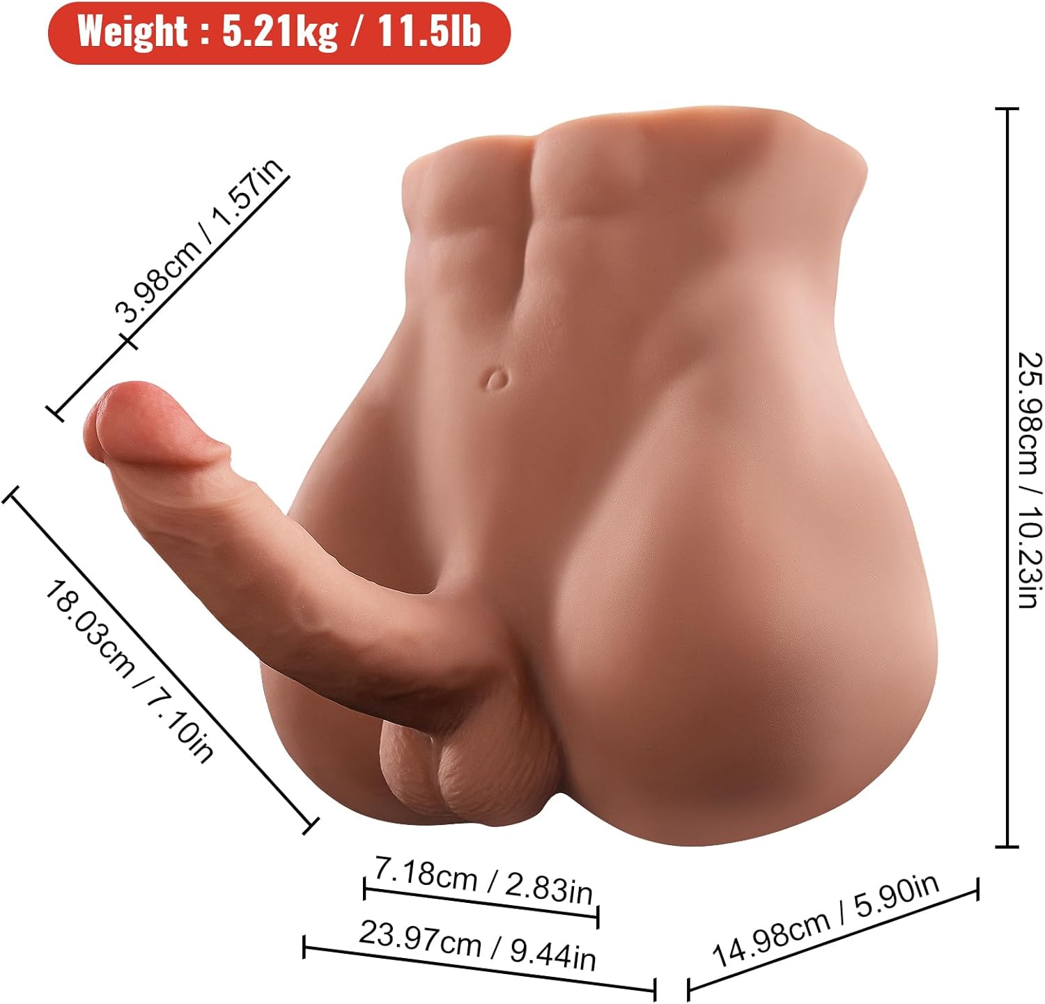 11.46Lb Realistic Male Torso Sex Doll With Thrusting Dildo & Anus