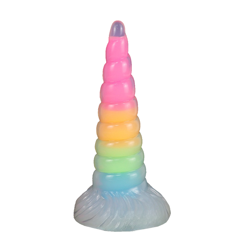 Rainbow Unicorn Spiral Tiered Liquid Silicone Dildo