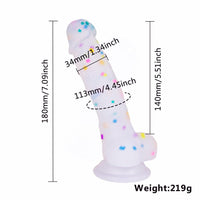 7.1in Jelly Particles Rainbow Transparent Realistic Dildo With Suction Cup