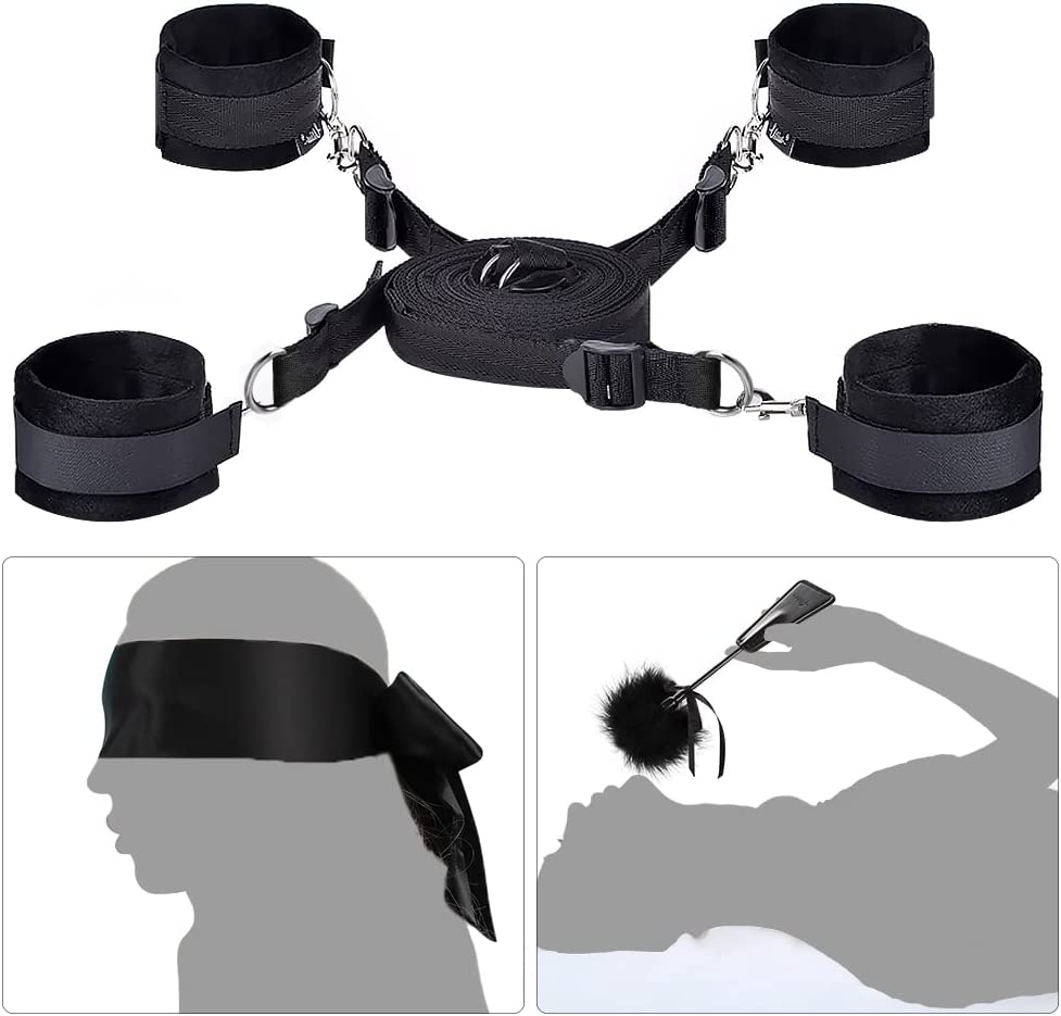 Sex Bondage BDSM Restraints Set with Blindfold and Tickler For Bedroom sex