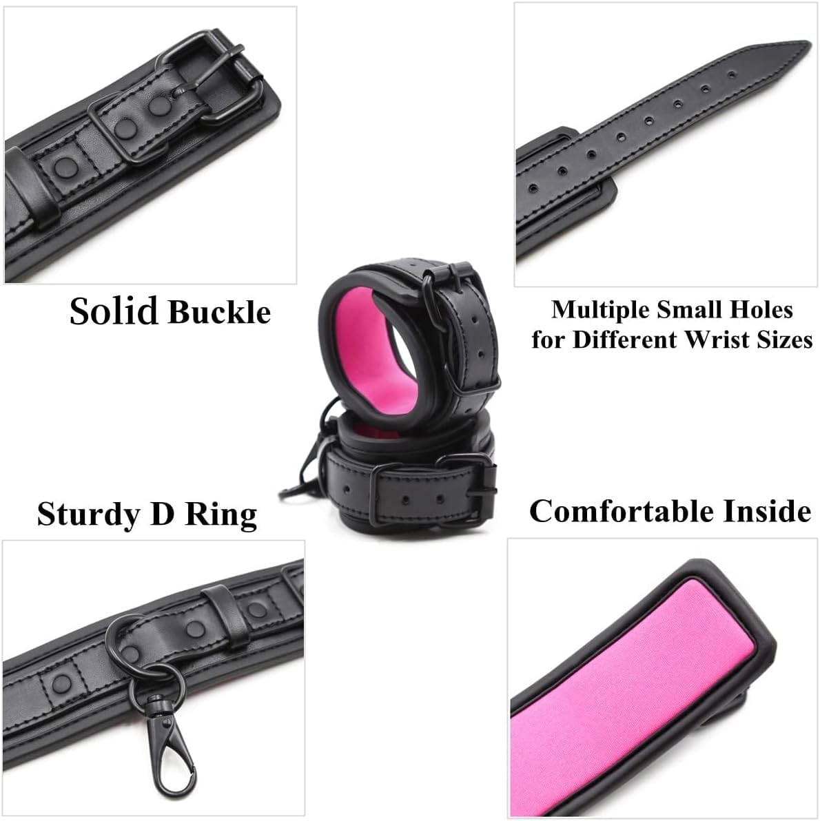 Upgraded BDSM PU Leather Handcuffs Adjustable Cuffs Sex Toy for Couples