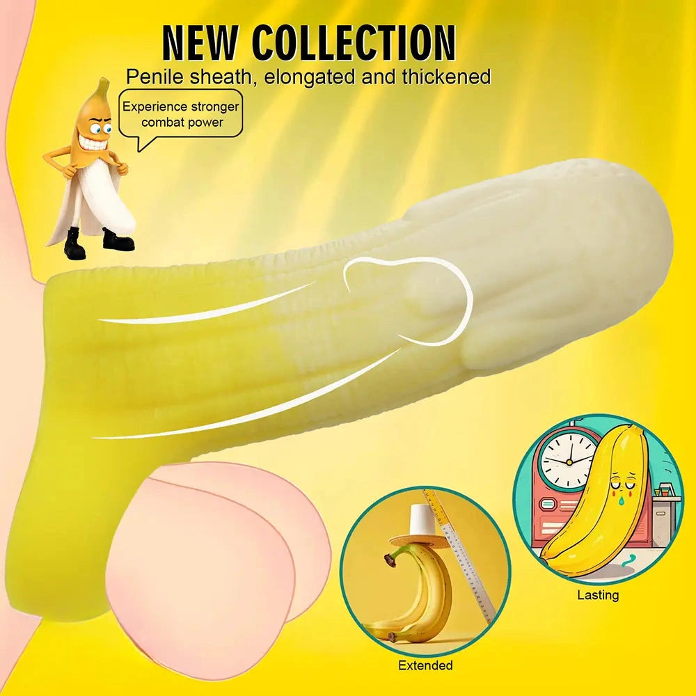 5.11in 5.31in 5.51in Banana Fantasy Hollow Dildo Sleeve Liquid Silicone Cock