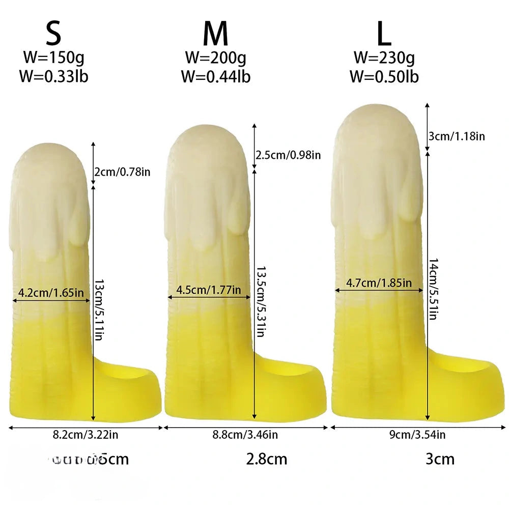 5.11in 5.31in 5.51in Banana Fantasy Hollow Dildo Sleeve Liquid Silicone Cock