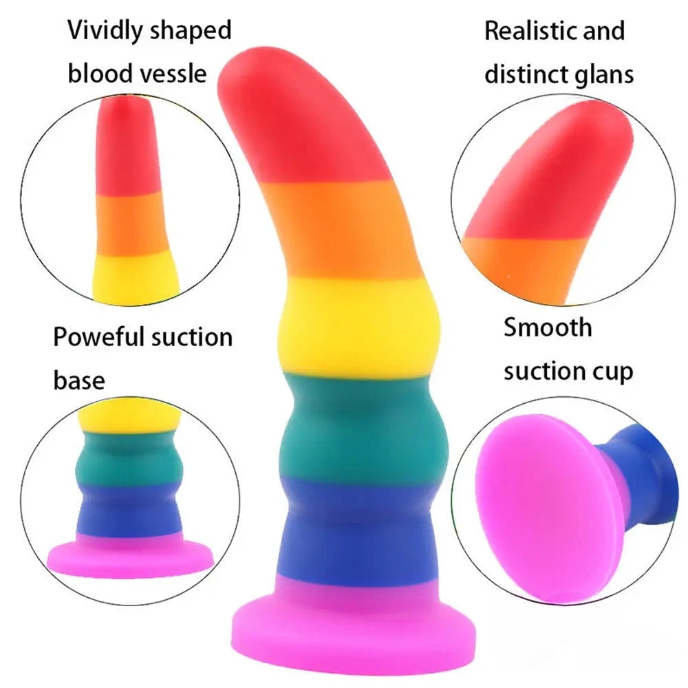 5.11in 6.1in 7.08in Silicone Rainbow Flexible Dildo For Gay LGBT Sex