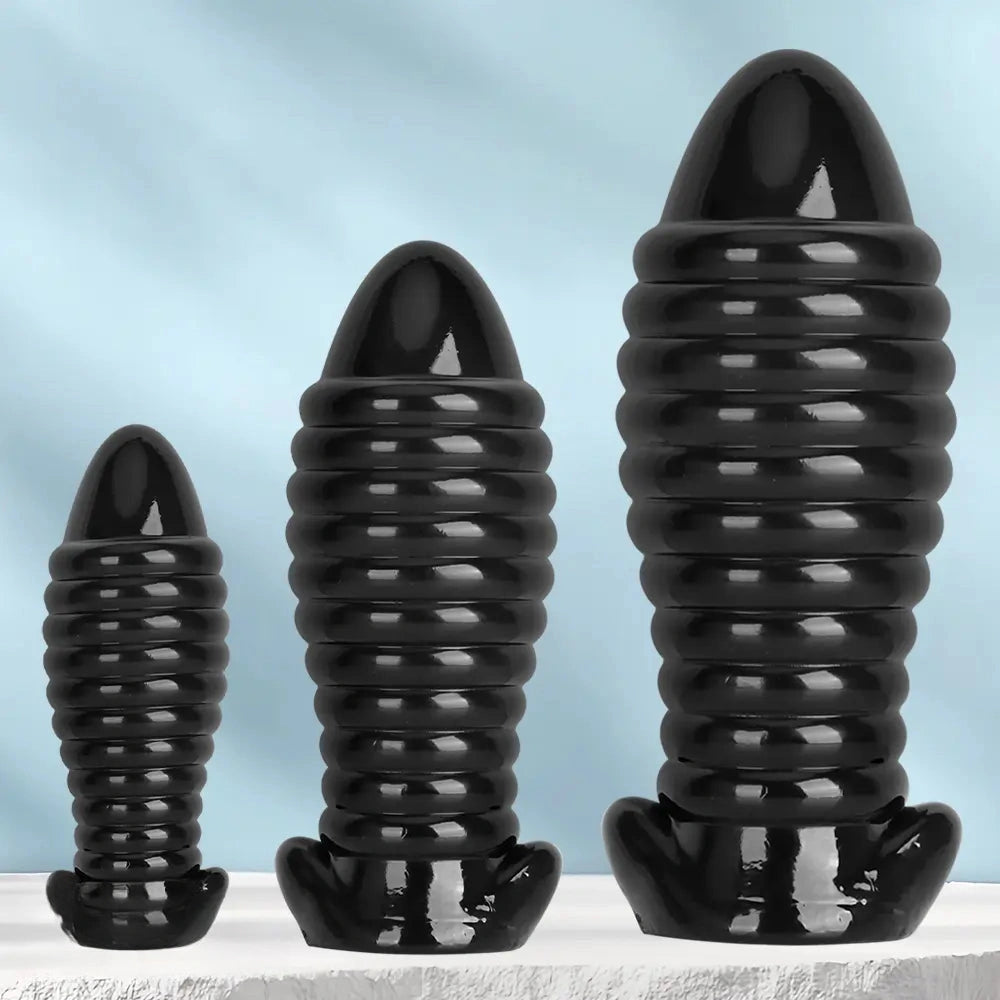 5.11in 7.08in 9.05in Dragon Egg Thread PVC Black Cock Big Butt Plug Dildo