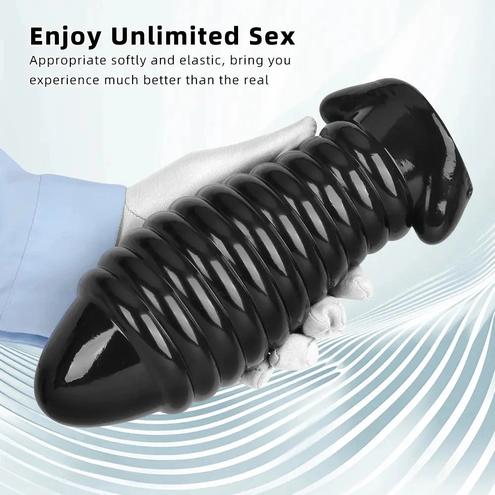5.11in 7.08in 9.05in Dragon Egg Thread PVC Black Cock Big Butt Plug Dildo
