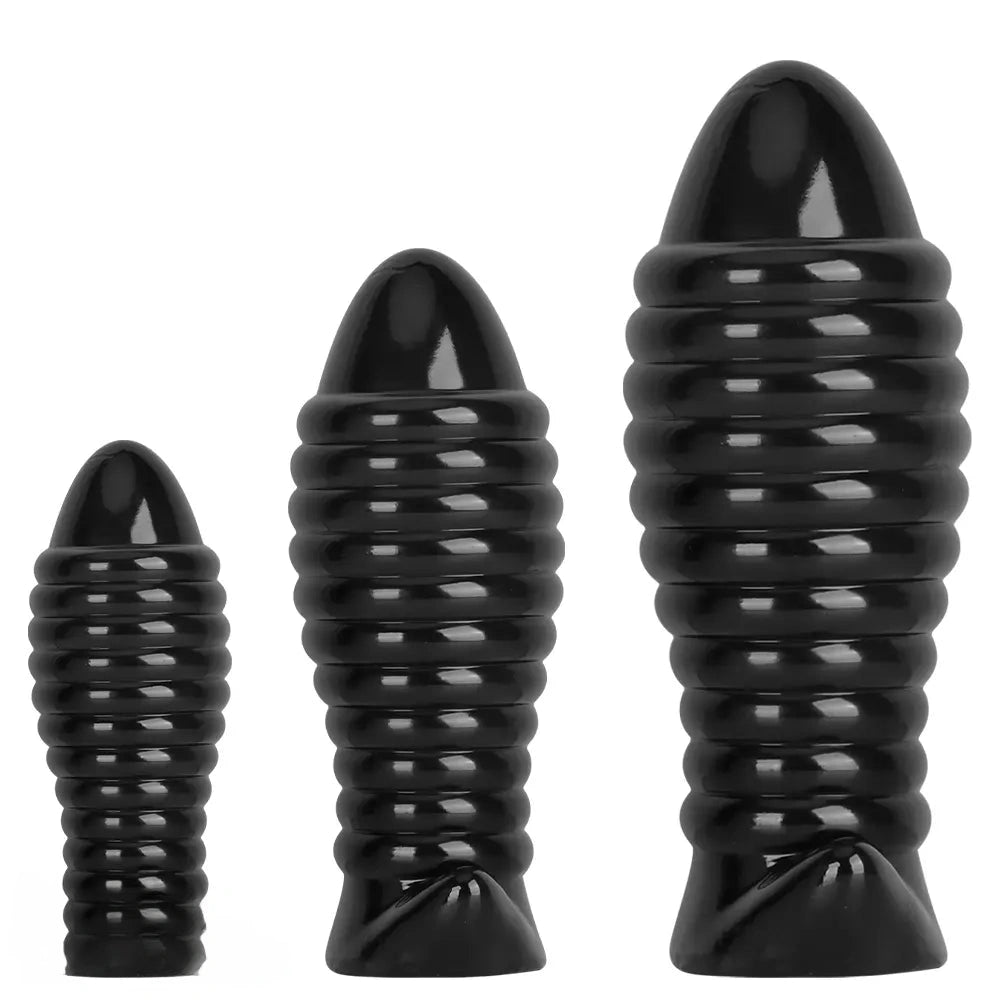 5.11in 7.08in 9.05in Dragon Egg Thread PVC Black Cock Big Butt Plug Dildo