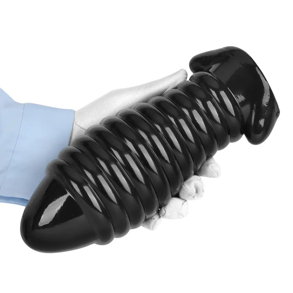 5.11in 7.08in 9.05in Dragon Egg Thread PVC Black Cock Big Butt Plug Dildo