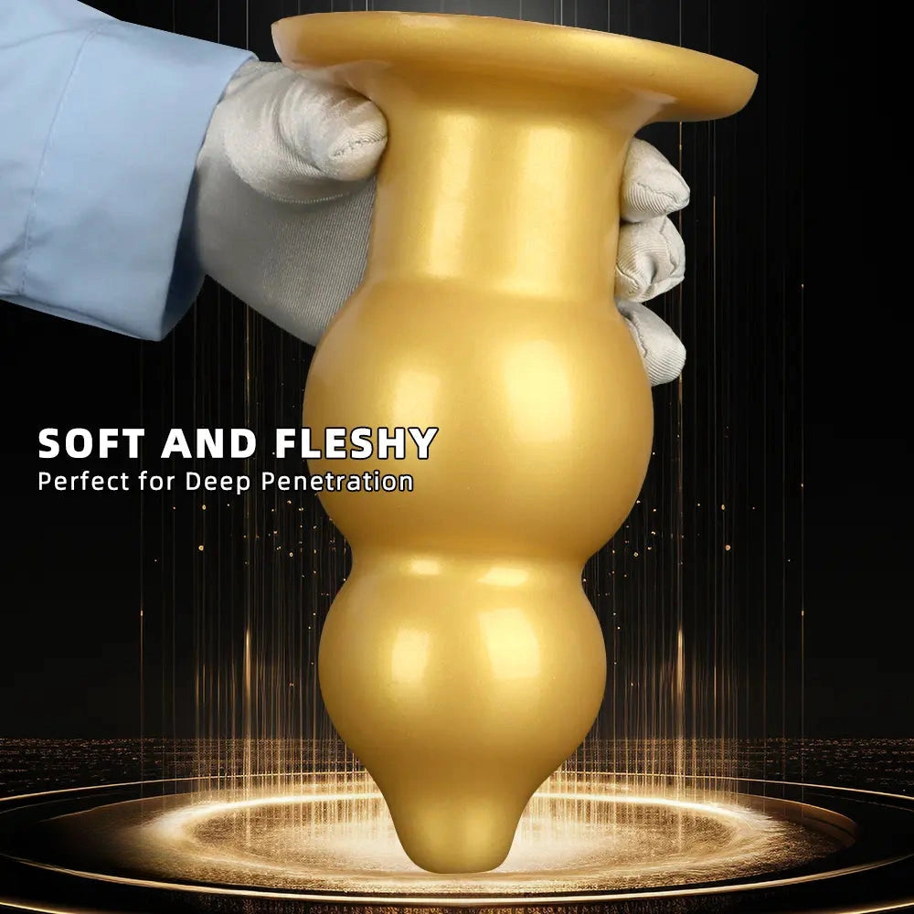 5.11in 9.05in Golden Silicone Big Thick Butt Plug Dildo Pleasure Stimulator