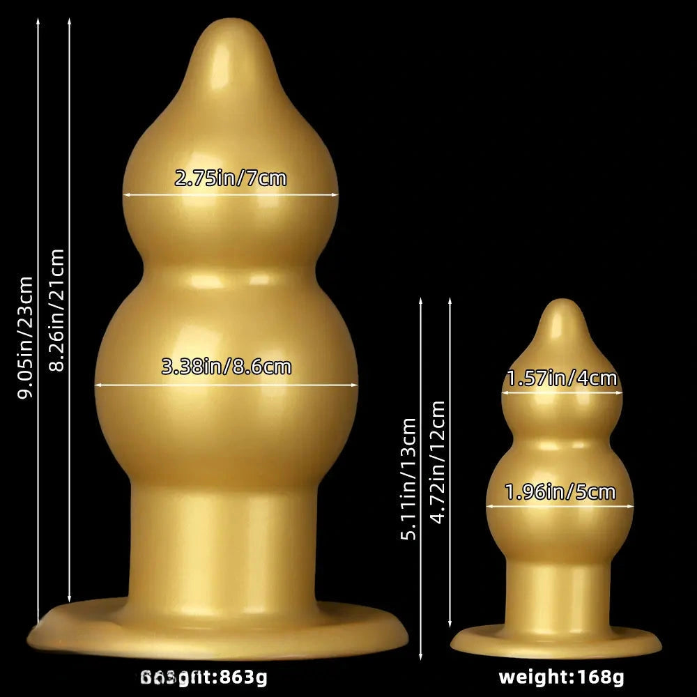 5.11in 9.05in Golden Silicone Big Thick Butt Plug Dildo Pleasure Stimulator