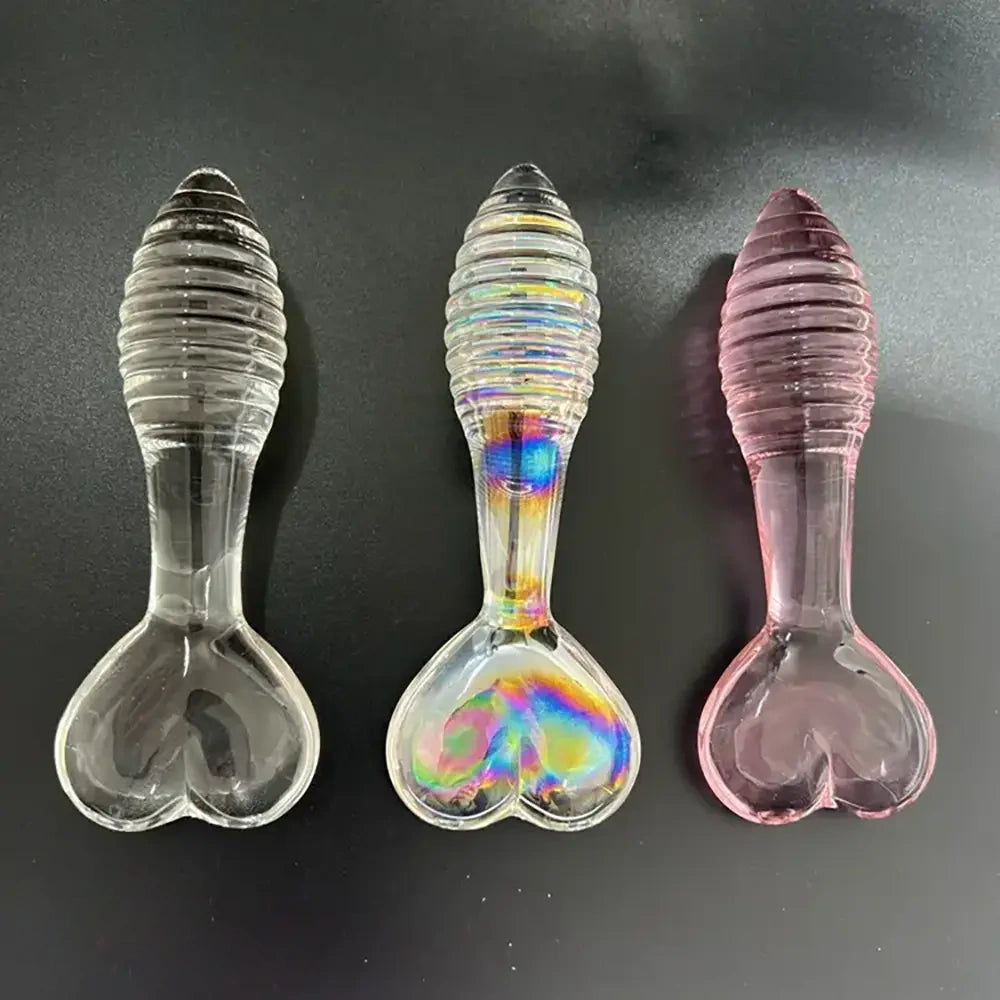 5.11in Glass Spiral Sharp Head Dildo With Heart Base Love Sex Toy