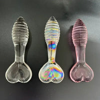 5.11in Glass Spiral Sharp Head Dildo With Heart Base Love Sex Toy