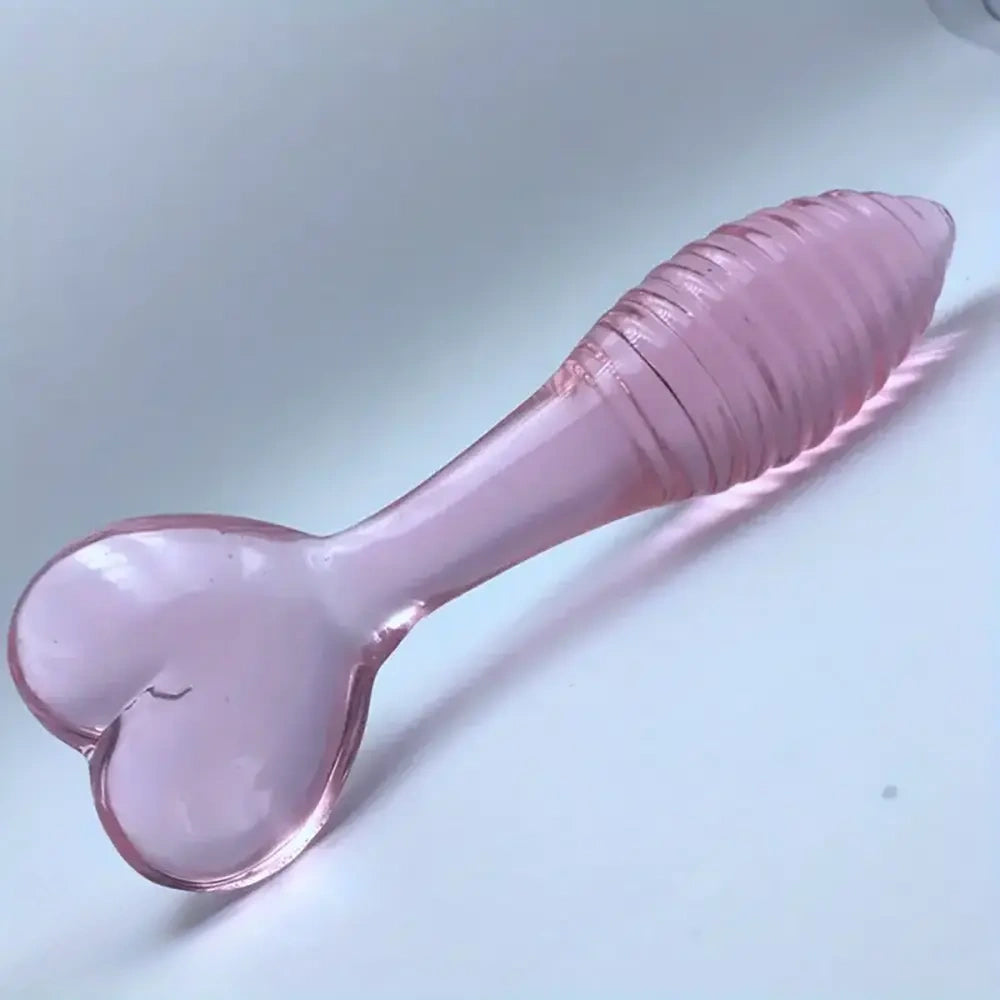 5.11in Glass Spiral Sharp Head Dildo With Heart Base Love Sex Toy