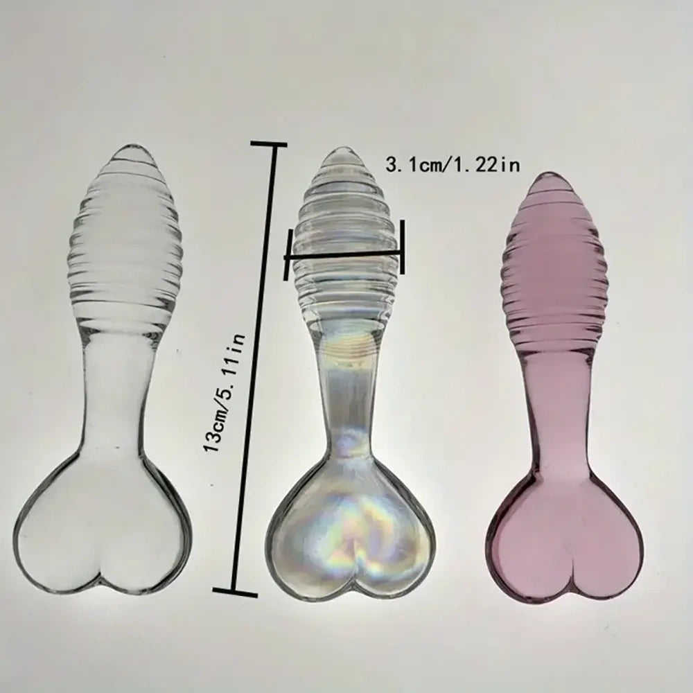 5.11in Glass Spiral Sharp Head Dildo With Heart Base Love Sex Toy