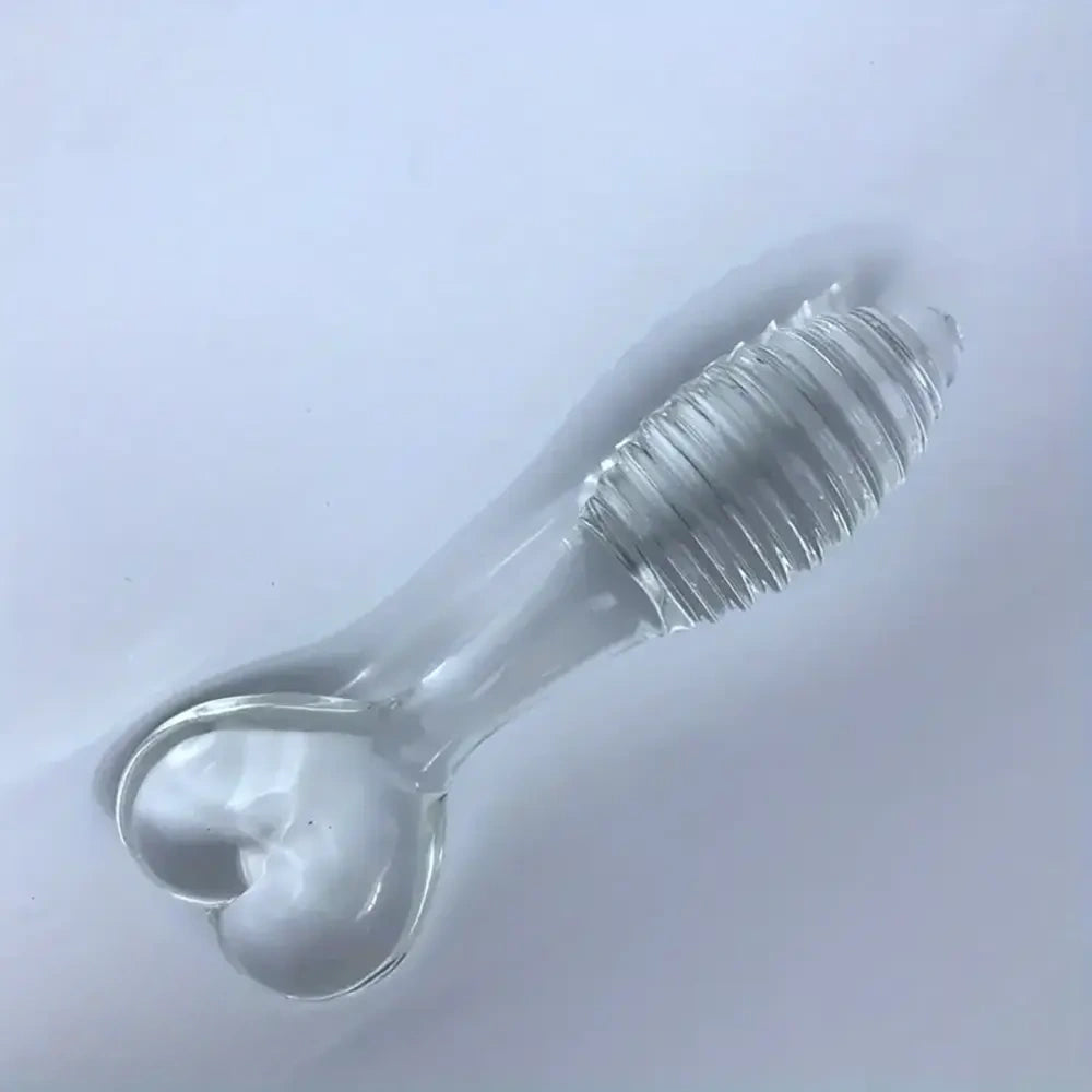5.11in Glass Spiral Sharp Head Dildo With Heart Base Love Sex Toy